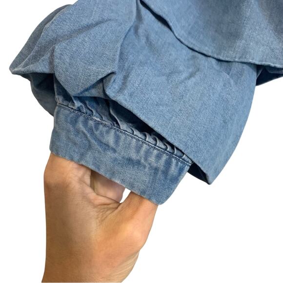 Zara Blue Chambray Off Shoulder Ruffle Sleeve Mini Dress - Picture 4 of 9